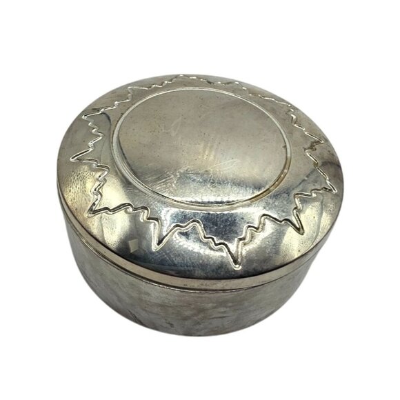 Silver-Tone Round Trinket Box With Sunburst Design & Velvet Lined Interior - Picture 2 of 6